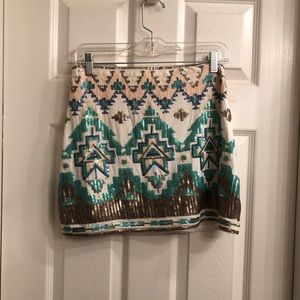 NWT Francesca’s tribal sequin skirt